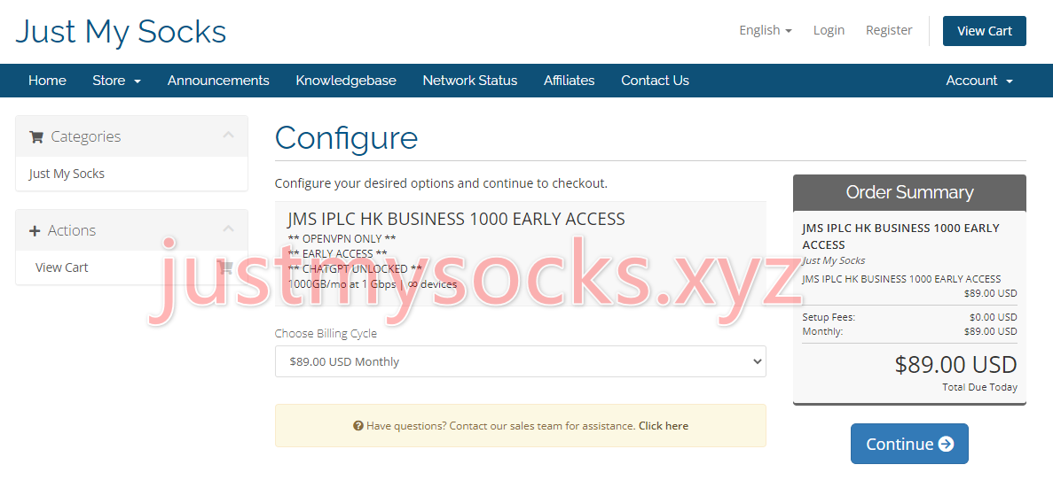 Just My Socks 增加 IPLC HK BUSINESS 1000 套餐